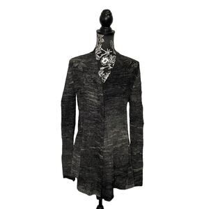 Eileen Fisher Open Front Marled Knit Cardigan Mohair Wool Blend Gray Black XS